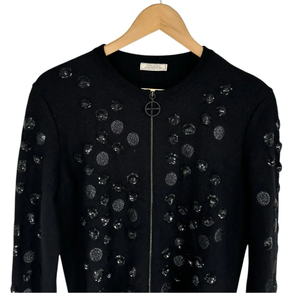 Nina Ricci Black Sequin Embellished Wool Blend Jacket size Medium